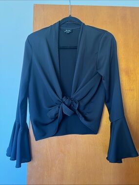 Bardot Black Blouse with Ruffled Bell Sleeves
